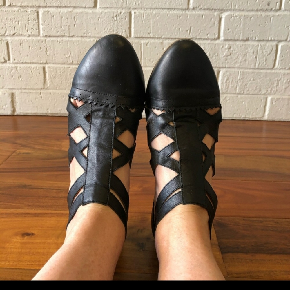 Sixty Seven Strappy Cutout Oxford Flats Black